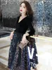 ETHNISCHE Kleidung Pailletten Abendkleider Langarm gegen Nacken Dubai Prom Festzug Event formelles Partykleid für Frauen Qipao