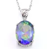 Luckyshine 6Pcs Lot Holiday gift Oval Rainbow Blue Mystical Topaz Gemstone 925s Silver Necklaces Cz Pendants Jewelry Unisex334R