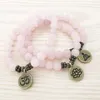 SN1107 Bracelete de quartzo rosa genuíno Antique om buddha lotus charme presente para her268c