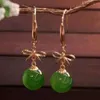 Chinese Traditional Women Jade Eardrop Wholesale Gold 8Mm Natural Green Hetian Jasper Pendant Earring