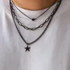 Naszyjniki wisianta Lacteo Trendy Star Charm Naszyjnik dla mężczyzn Multilayer Choker Hip Hop Scyk Chłopiec biżuteria Rock Courl Street Codziennie