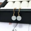 Dangle Earrings SHILOVEM 18k Yellow Gold Natural White Jasper Drop Classic Fine Jewelry Women Wedding Gift Plant Yze1010999hby