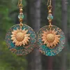 Boucles d'oreilles en peluche vintage Bohemian Bronze Color Double couches tournesol pour femmes bijoux floraux délicats et ethniques
