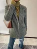 Женские костюмы клетчатые шерстяные шерстяные куртки Женская одежда 2023 Y2K Корейский стиль моды Винтажные зимние топы Элегантный шикарный костюм верхней одежды
