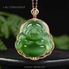 من الدرجة المعتمدة A Cat Eye Spinach Hetian Green Jade Buddha Rose Gold Pendant Pendant Natural Pendant Men Natural