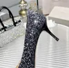 Fashion femminile appuntita con paillettes al tallone alto tallone sexy sottile tallone vestito da 6,5 ​​cm da 8,5 cm da sposa alta festa comoda scarpe comode eu35-40 con scatola