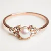 Anneau de fiançailles en or rose en or rose ou plaque plaquée Anneaux de mariage en perles - CZ Crystal Dainty Stacking Band Ring - Pearl Jewelry3350