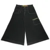 Streetwear jnco jeans de jambe large y2k mens harajuku hip hop poche jeans baggy pantalon noir gothique haute taille skateboard pantalon 231222