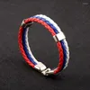 Charm Bracelets Russia Spain Bracelet France Brazil Flag Leather Team Men's Football Fans Unisex Bangle Jewelry