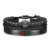 Bangle Luxury Black Braiding Braiding Ajuste Ajusta Men Pavimento CZ CABEÇA CABEÇA VERMELHO VERMELHO JOIXAS DE AÇO ANTERANTE ANTECIMENTE