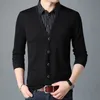 Sociala affärsmän Slim Stripe Polo Shirts Streetwear Fashion Male Clothes Spring Autumn Cotton Long Sleeve Black Casual Tops 231222