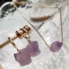 Colliers pendants Collier de pierre en pierre cristalline violette irrégulière Quartz Améthystes Chaîne en acier Pendulum Womens Choker