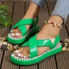 Sandals en cuir croix de croix épaisse femme d'été non glissade plate confort clair chaussures plage chaussures gladiateur sandale noire / vert / gose