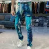 Dżinsy męskie 2024 Męskie Elastyczna złamana dziura Malowana motocyklista Jean Fashion Street Slim Fit Denim Motorcycle Pants Men Punk Prosto