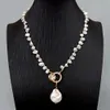 YYGEM Romantic style natural Top-Drilled Cultured White Keshi Pearl choker Necklace Coin Pearl Charm pendant 18" for women 231222