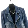 Men's Jackets American Style Retro Jacket Design Zipper Denim Blue Washed Stand Collar 2024 Spring Men Padded Y2K Outwear