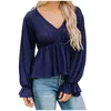 Frauenblusen Fashion Woman Bluse 2024 Solid Chiffon Hemd gestreiftes Schlanker Top V-Ausschnitt ausgeweicht