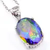 Luckyshine 6Pcs Lot Holiday gift Oval Rainbow Blue Mystical Topaz Gemstone 925s Silver Necklaces Cz Pendants Jewelry Unisex334R