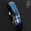 Com pedras laterais 6mm preto azul azul de cristal tungstênio tungstênio banda de noivas no topo jóias
