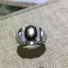 Cluster Rings Natural Black Star Sapphire With 925 Silver Custom Size Gemstone For Men Big Stone224o