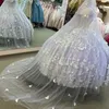 Lavendel glänsande prinsessan quinceanera klänningar bowpärlor med cape snörning korsett prom sweet 16 klänning vestidos de 15 anos