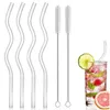 Paies à boire 4pcs Verre ondule 20 cm coloré réutilisable avec brosses de nettoyage cocktail FPR JUICE THE CAFEFRE DUSE