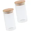 Storage Bottles 2 Pcs Sealed Jar Glass Canisters Pot Container Tea Candy Wood Food