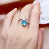Pierścienie klastra Kofsac Creative syrena łzy 925 srebrne srebrne dla kobiet cyrkon niebieski palec biżuteria