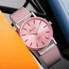 Wristwatches Watches For Women Luxury Silver Pink Dial Simple Metal Ladies Bracelet Quartz Clock Wrist Watch