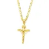 Italian inri Jesus Crucifix Cross Pendant Figaro Link Chain Necklace 9k Yellow Solid Gold GF 60cm 3mm Womens Mens284Z