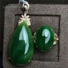 Gouden Zuid -Afrika echte diamant natuurlijke groene jade ketting hanger ring mooie sieraden set voor vrouwen