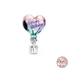 925 Silver Pink Cupcake Hot Air Balloon Card Pendant Charm Jewelry Beads Suitable for Original PAN Bracelet DIY Birthday Gift Free Shipping