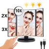 Portable 3 Foldbar Vanity Mirror med 22 LED -lampor 123x förstoring 180 Rotation Justerbar Touch Dimmer Table Makeup Mirrors 231222