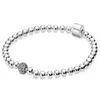 Äkta 925 Sterling Silver Bangle släta pärlor Pave Crystal Ball Armband Fit Bead Charm Diy Fashion Jewelry284e