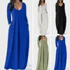 Casual Dresses Ladies Spring Höstklänning överdimensionerad V Neck Långärmfickor Solid färg mjuka andningsbara baggy kvinnor maxi