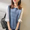 Women's Vests Autumn and winter new wool knitted women's round neck Pullover Sweater button waistcoat college style loose large