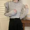 Women's Blouses Women Fall Winter Sweater Half-high Collar Long Sleeve Knitted Top Solid Color Shirring Ruffle Elastic Lady Pullover