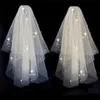 Bling Two-Layer Bridal Short Wedding Veil Shiny Sequined Glitter White Champagne Bridal Mesh Veil Metal Comb Elbow Längd X0726295J