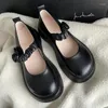 Kleding schoenen echt lederen dik zool platform dikke hakken dames pompen rond teen stevige kleur mary janes mode zoete casual vrouw