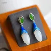 Stud Earrings Natural Real 925 Sterling Silver Mosaic White Hetian Jade Magnolia Flower Fashion Temperament Women Gift