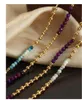 Anhänger Halsketten Minar Temperament Purpurfarbe Achat Natursteinstrang Perlen für Frauen 18K Gold PVD Plattierte Edelstahl -Stahlhäuer