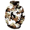 Hoodies masculinos capuz de camuflagem impressa em 3D com suéteres da moda do chapéu de chapéu elegante Y2K Casual Opeversize Clothing Clothing