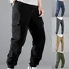 Men's Pants 2024 Multi-Pockets Spring Cargo Men Drawstring Solid Slim Fit Joggers Streetwear Casual Straight Trousers