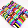 Pack of 100pcs Multicolor Elasticity Jesus Cross Skull Peace Butterfly Etc Style Wrist Cuff Silicone Bracelets For Man Women 21033224S