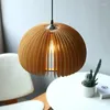 Lustres style japonais Vintage Pumpkin Pendant Lights Chambre de chambre à coucher lampe en bois suspendu moderne salle à manger à la maison