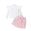 Clothing Sets Toddler Baby Kids Girls Skirt Long Sleeve Turtleneck T-shirt With Plaid And Belt Fall Outfit Children's Set