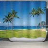 3D Tryckt vattentät duschgardin Blue Beach Curtain 3D Tryck duschgardin Polyester Waterproof