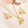 Fine Gold GF round Cute Dolphin Pendant Necklaces and Earrings for Women Girls Papua New Guinea Jewelry wedding brida Party Gift357V