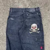 Jnco cranio ricamato ricamato jeans baggy jeans maschile y2k harajuku hip hop stampare jeans sciolti pantaloni gamba larga in vita alta 231222
