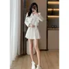 Work Dresses White Bow Tie Suit Women High-end French Short Jacket Pleated Skirt Solid Temperament Autumn Spring Female Clothes Two-piece